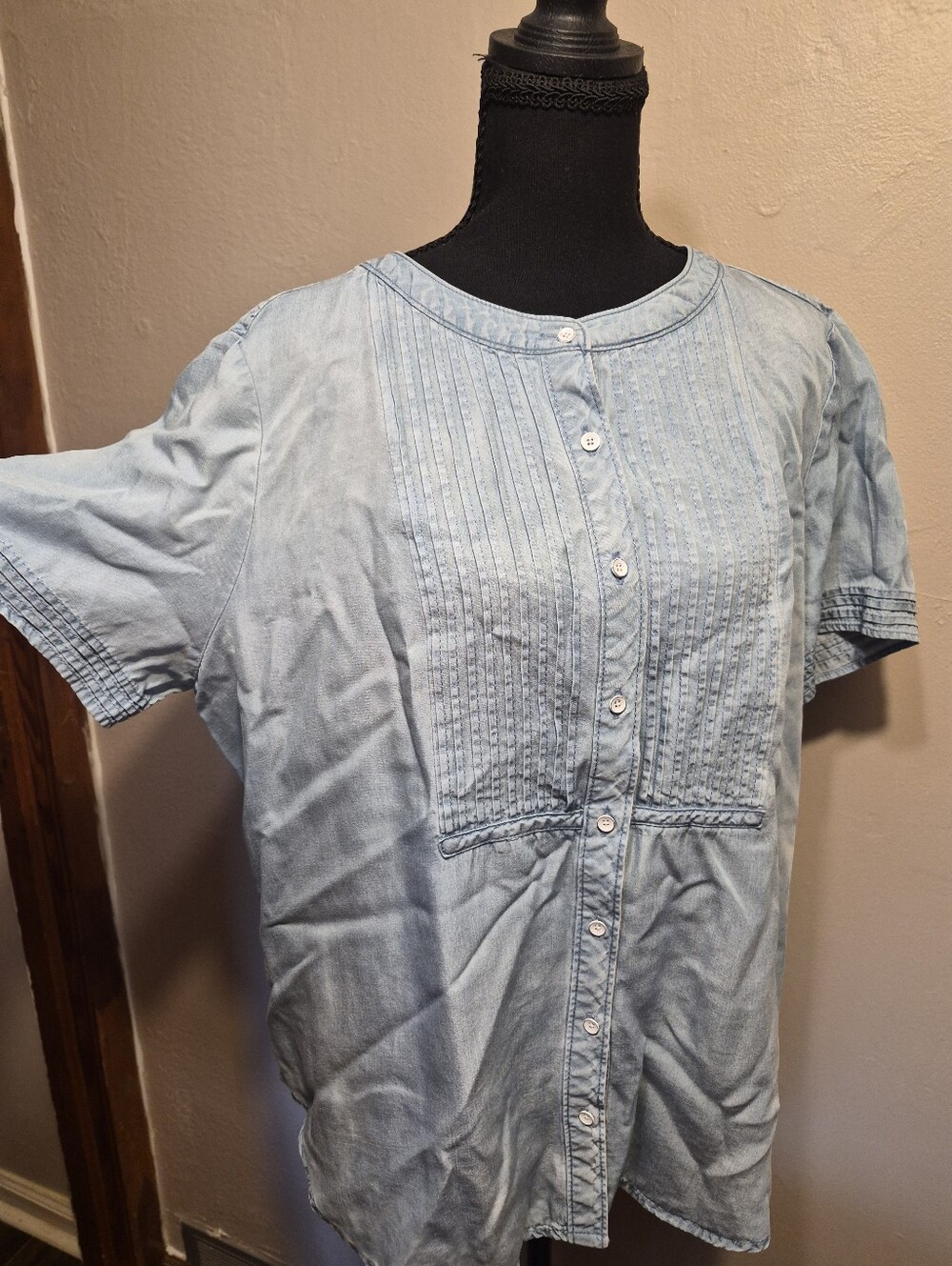 Entro 100% Lyocell Button Down P Short Sleeves Coastal Cottage Top
